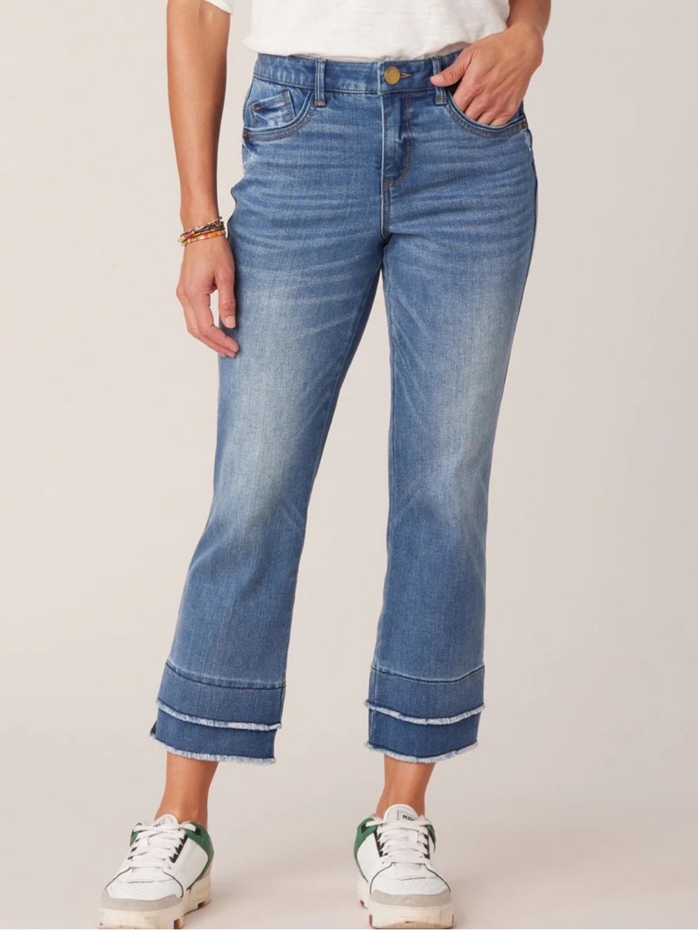 NWT Democracy Ab Solution Double Layer Fray Hem Kick Flare Jeans